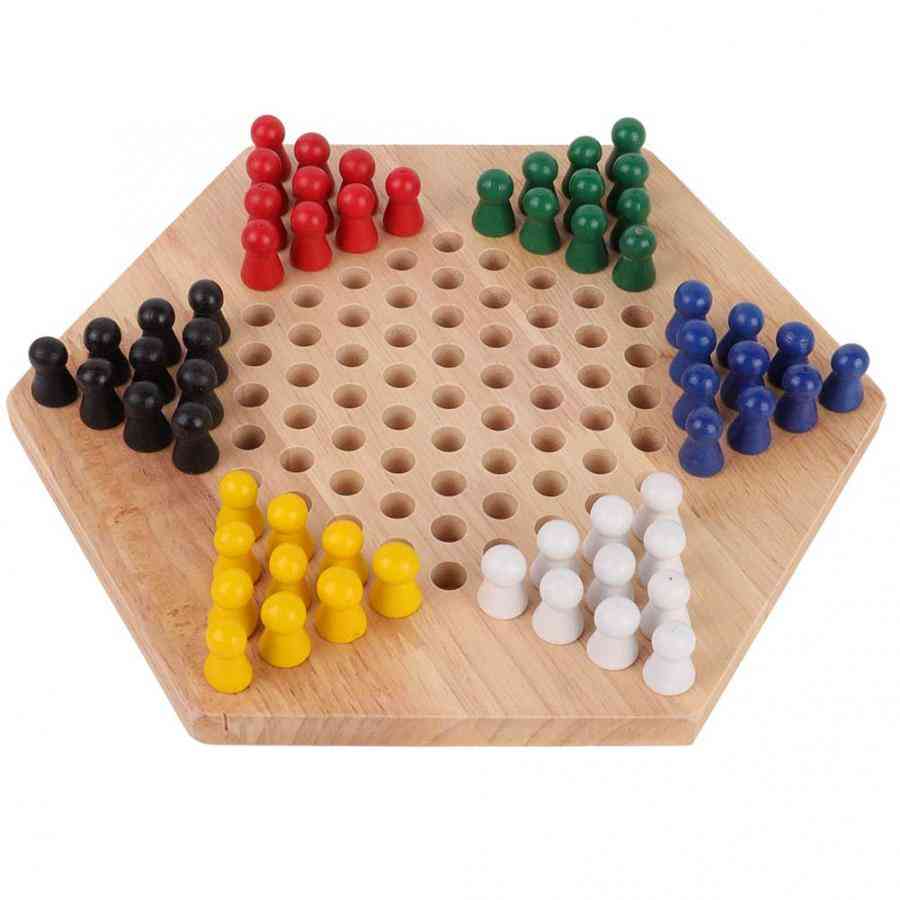 Checker game set- houten educatief bord kinderen klassieke halma, strategie familiespel stukken backgammon -