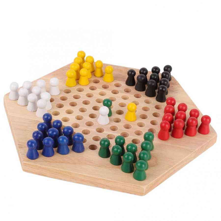 Jogo de damas - tabuleiro educacional de madeira infantil clássico halma, jogo de estratégia familiar com peças de gamão -
