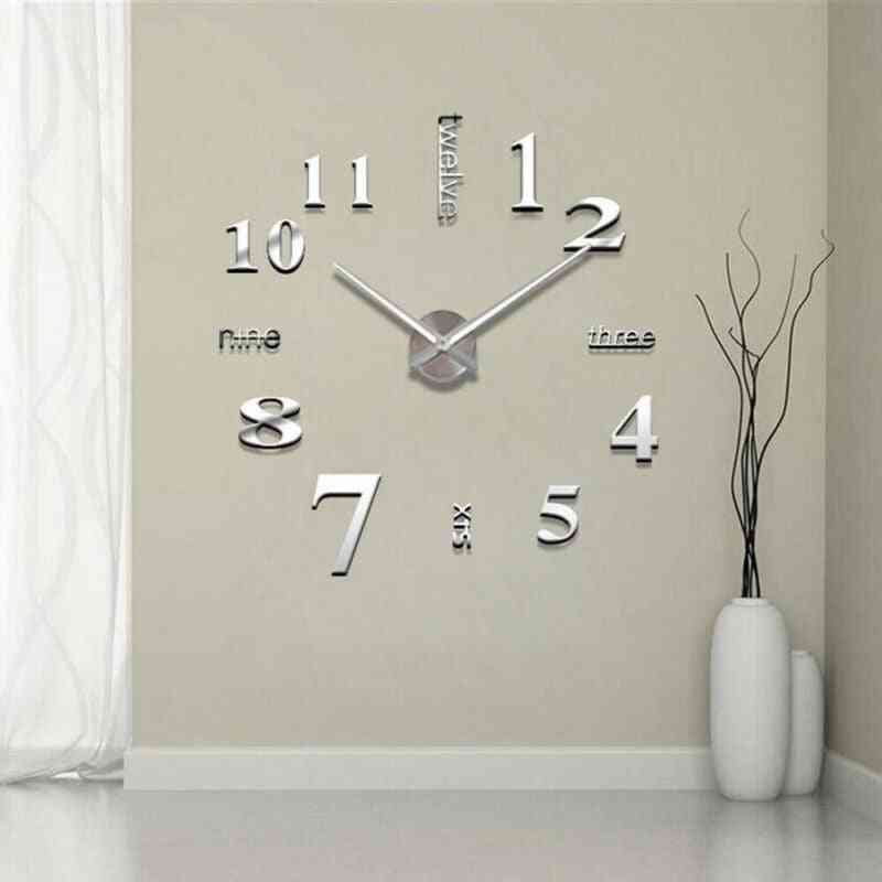 Diy 3d Mirror Surface Large Number Wall Clock Sticker, Home Decor Mirror, Living Room, Art Design
