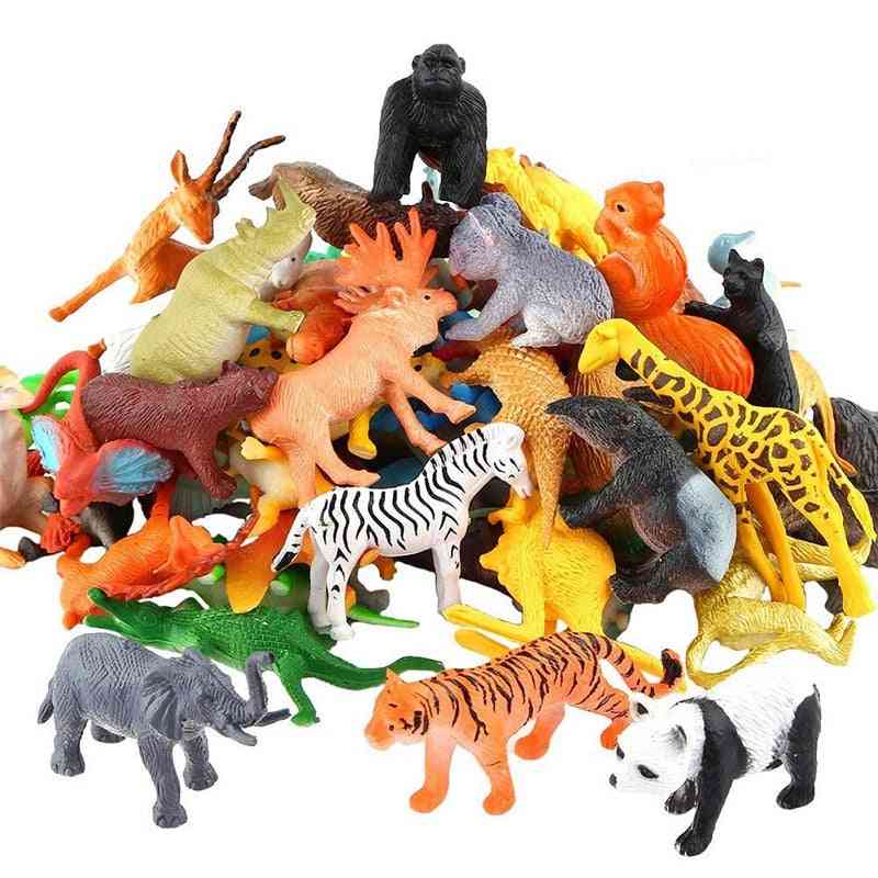 Set Of Mini Jungle Animal Toy Set Including Animals, Fences And Grasses