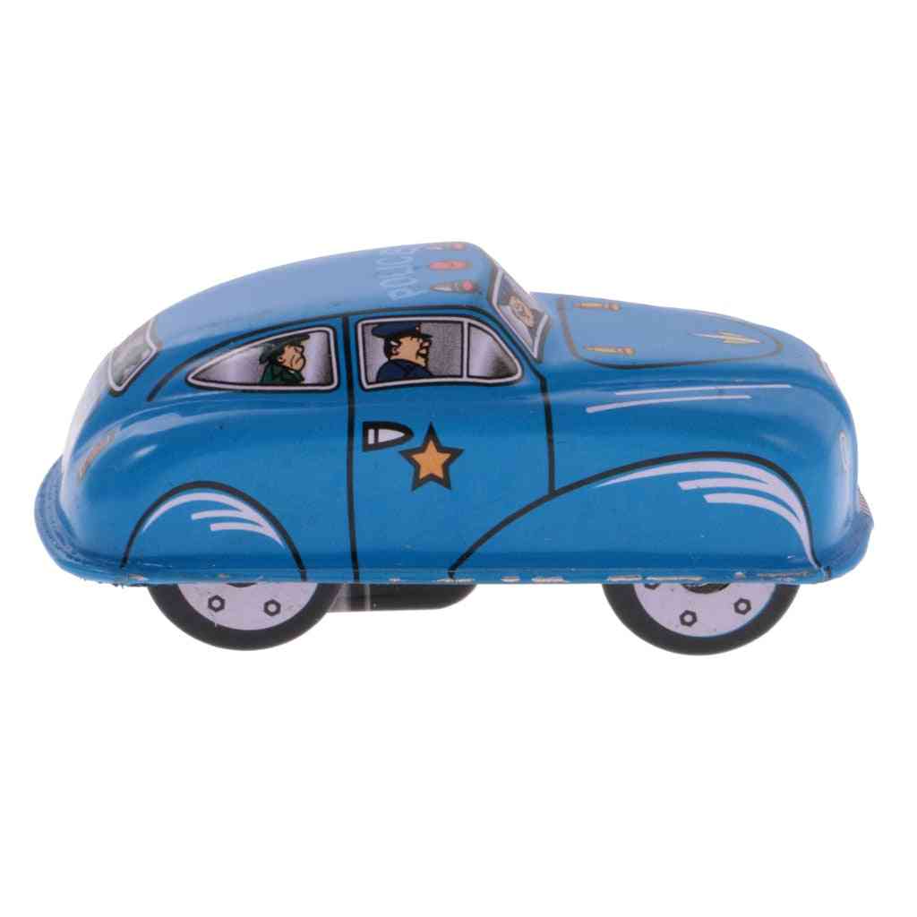 דגם מכונית משטרה וינטאג ', שעון הרוח, צעצוע פח לילדים לאספנות קלאסית למבוגרים