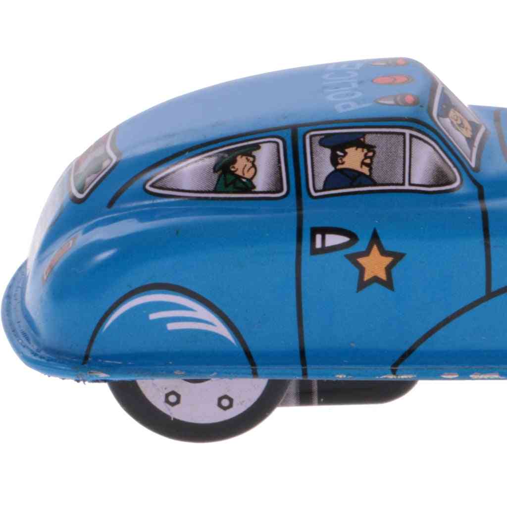 דגם מכונית משטרה וינטאג ', שעון הרוח, צעצוע פח לילדים לאספנות קלאסית למבוגרים