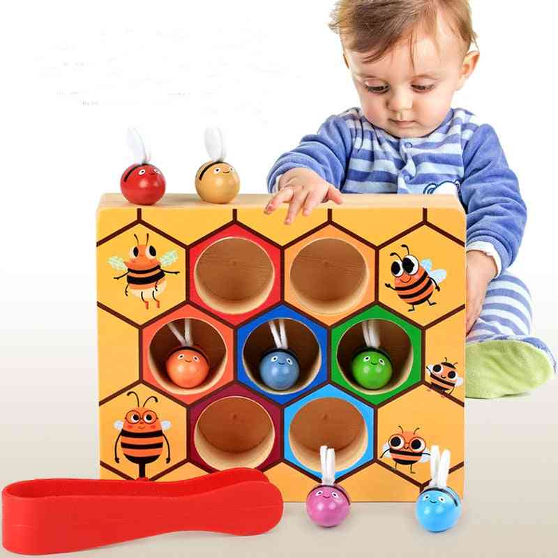 монтесори образователни трудолюбиви малки пчелички деца дървени играчки за деца, интерактивна дъска игра кошер забавен подарък