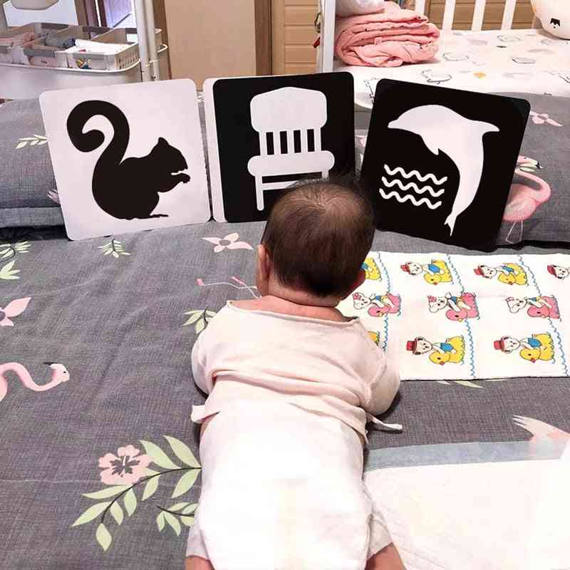 Montessori baby visuell stimulering flash kort, høy kontrast visuell læring leker for barn
