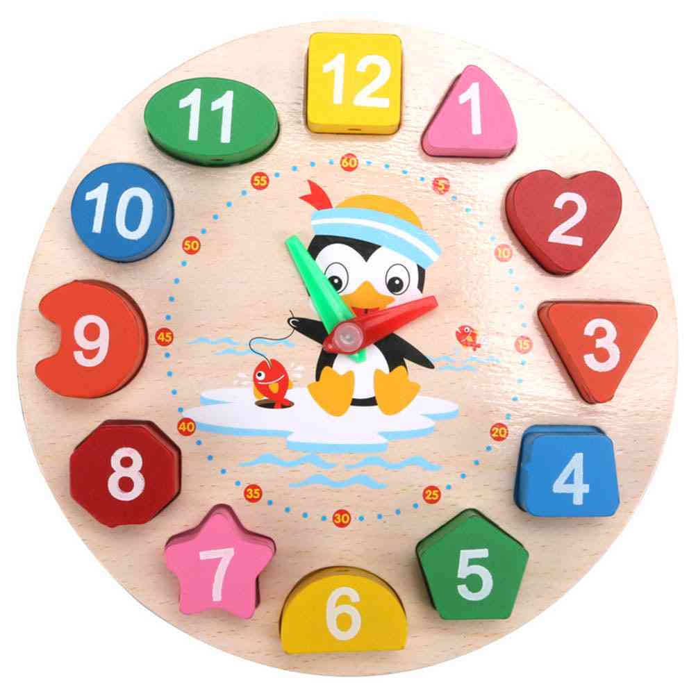 Cartoon Shape, Number Matching Puzzles, Wooden Beaded Digital Clock-educational Toy