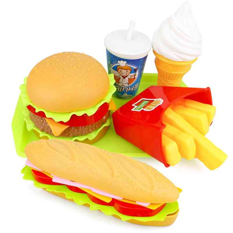 Hamburguesa de comida para niños, perrito caliente, juego de juguetes de cocina, juguetes educativos de hamburguesa para niña / niño
