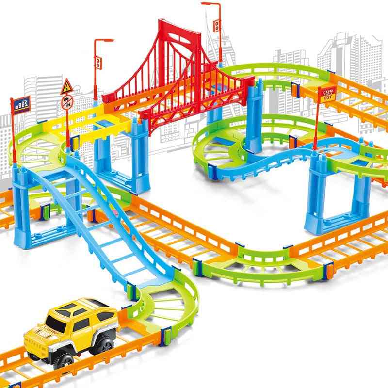 Fai-da-te elettrico da corsa vagone ferroviario per bambini modello di binario giocattolo- binario ferroviario per bambini da corsa trasporto su strada costruzione di slot set (colorato)