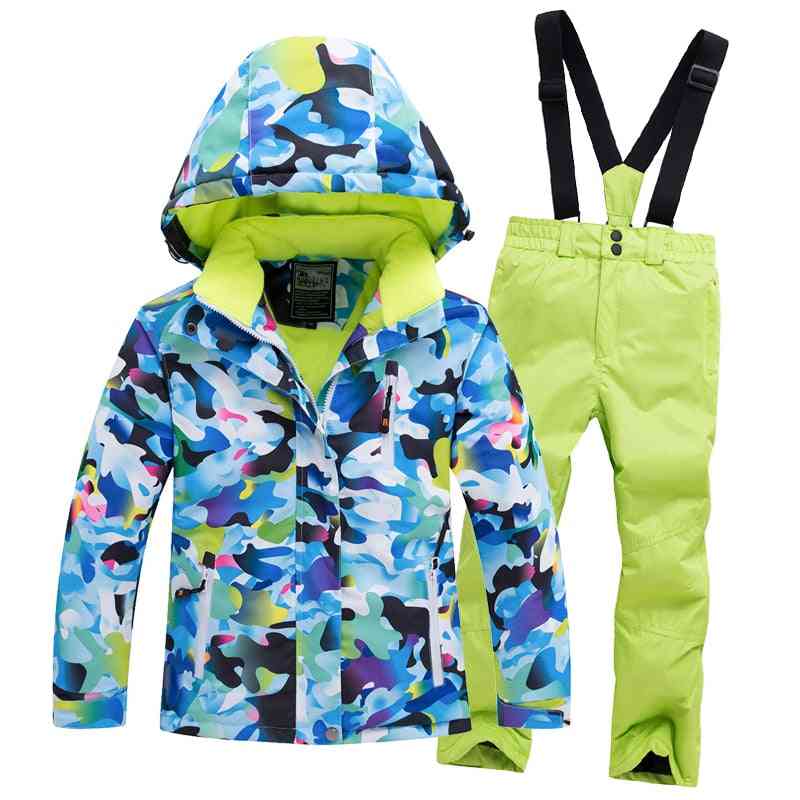 детски ски костюм, детски водоустойчив ветроустойчив зимен - 30 ° c топъл сняг костюм момичета и момчета ски и сноуборд яке и панталон