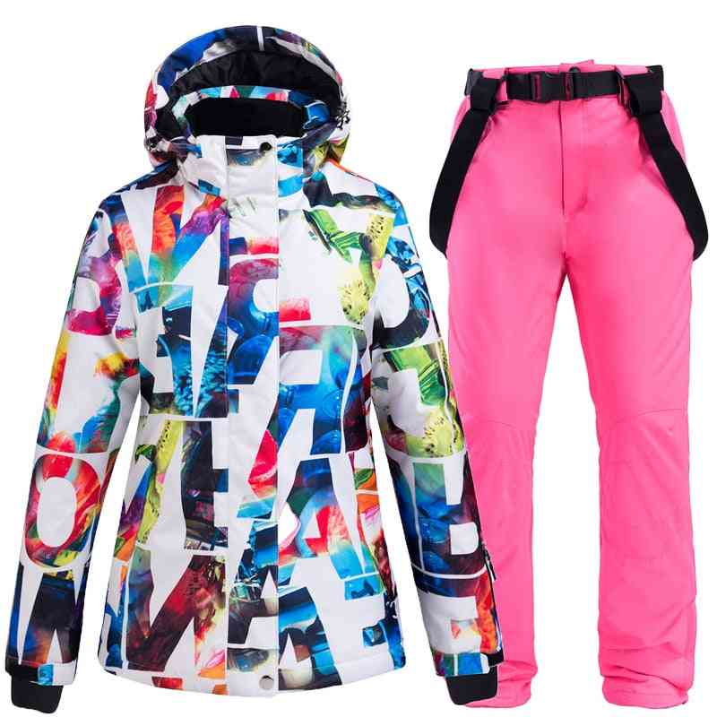 Warm Women's Snow Suit Sets- Waterproof Windproof Winter Ski Jackets & Strap Pants