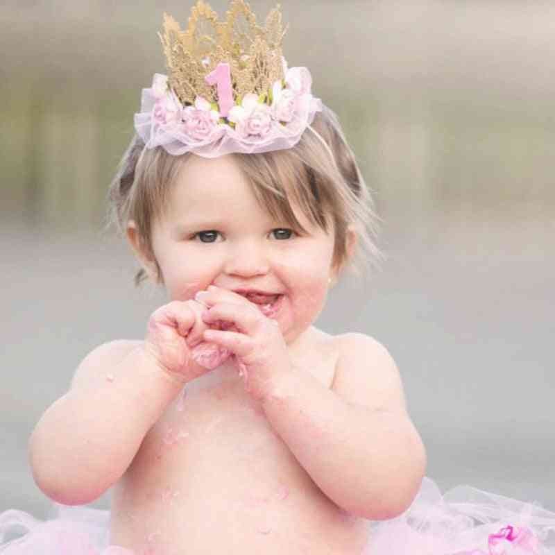 Bandă de cap prințesă în formă de coroană pentru fetiță de 1 an