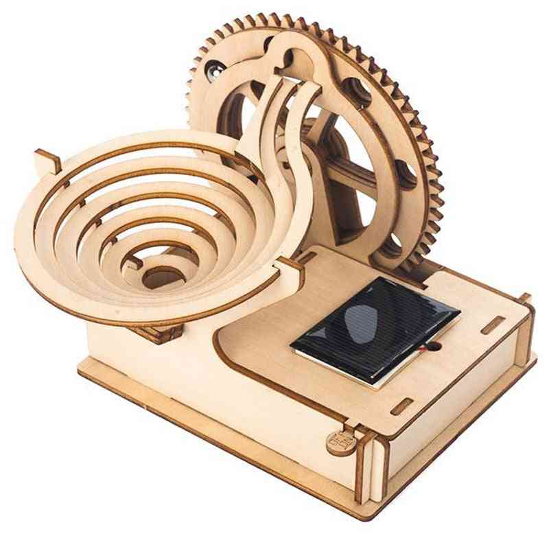 Diy Kids Wooden Puzzle Kit- Solar Track Rolling Ball, Mechanical Gear Assembly