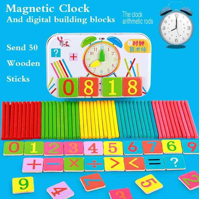 Onderwijs montessori box, digitale klok wiskunde nummer tellen baby kids