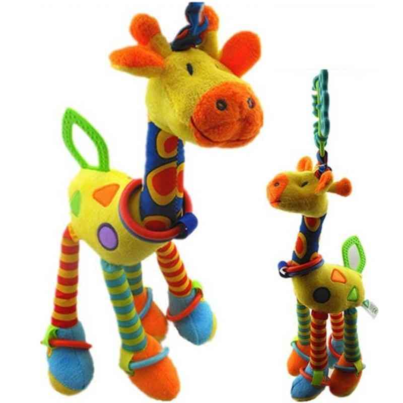 Plysch spädbarn utveckling mjuk giraff, djur, handbells, skaller, handtag leksaker -