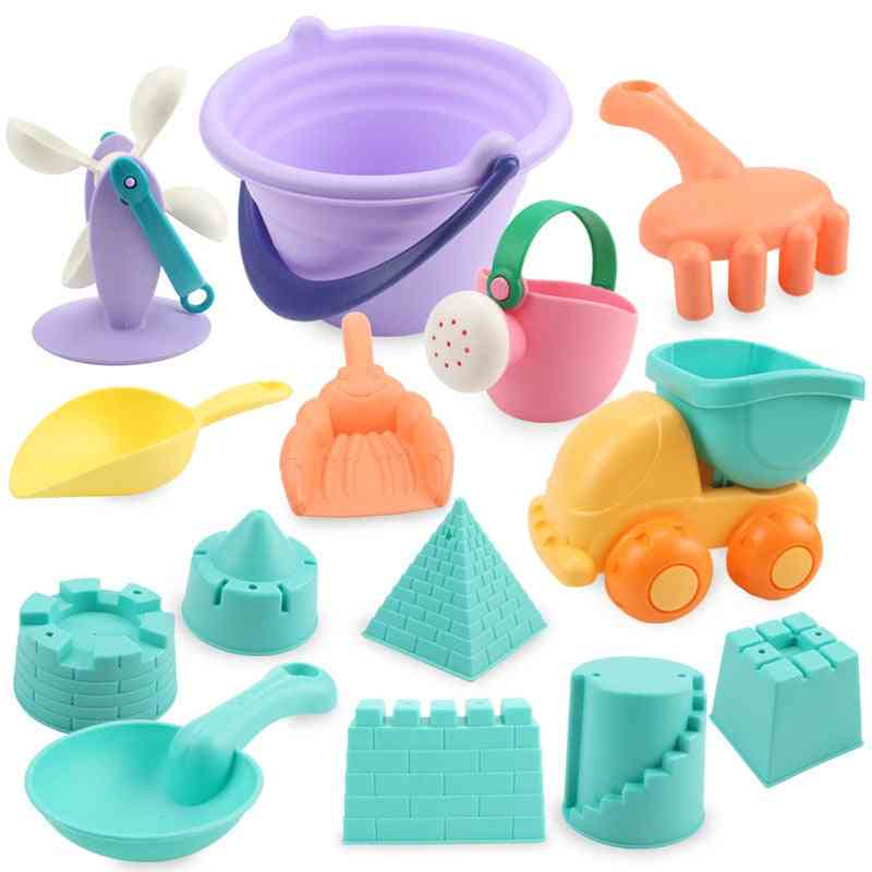 Children Soft Silicone Beach Sand Box Kit Set, Sea Sand Bucket, Rake, Hourglass & Water Table Fun Shovel Mold Toy