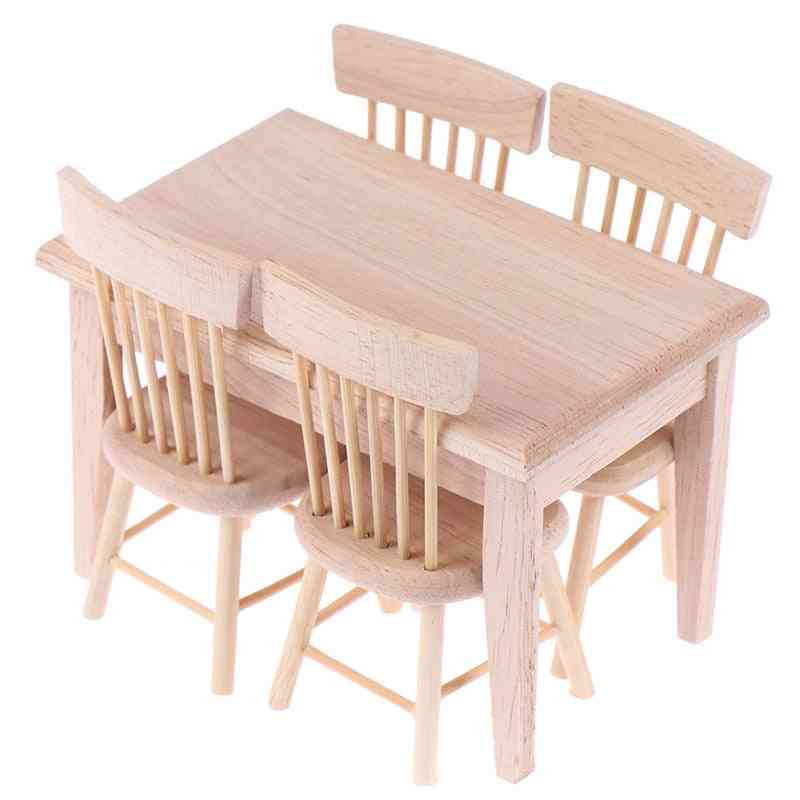 High Quality Dining Table Chair -dollhouse Miniature Wooden Furniture Toy