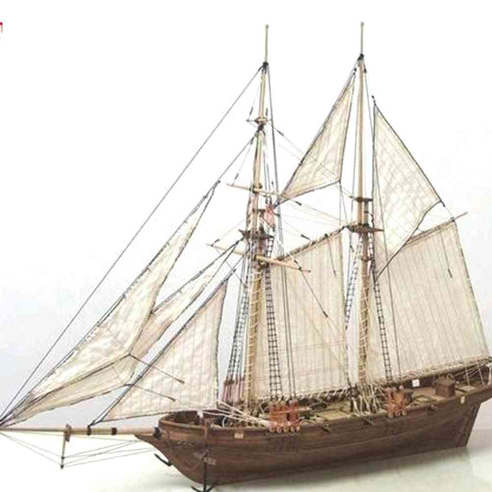 дървена ветроходна лодка, сглобен модел декоративни играчки-ръчно изработени дървени занаятчийски декоративни играчки за деца (както е показано)
