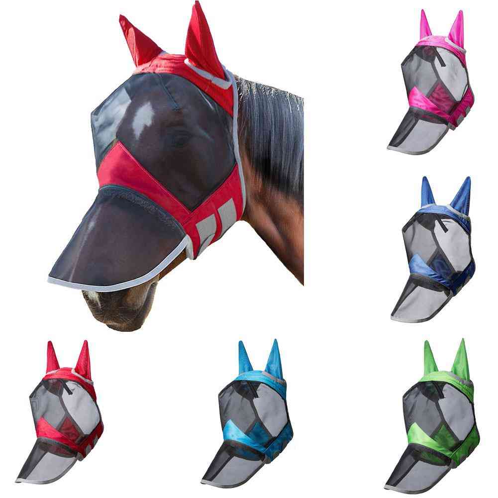 Anti-myg hest flyvende maske, åndbar, komfort, ridning, lynlås aftagelig mesh