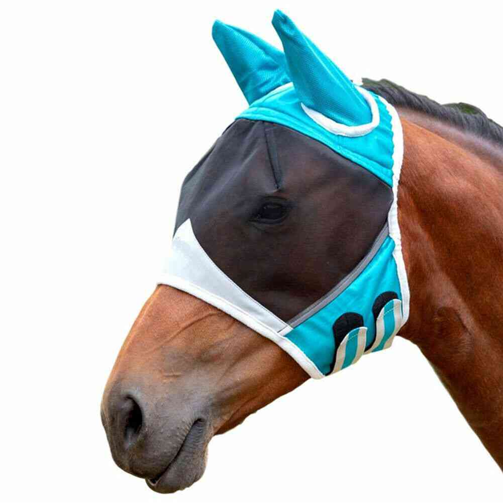 Horse Fly Mask, Mesh Veil Hood Eye & Ear Protective Cover