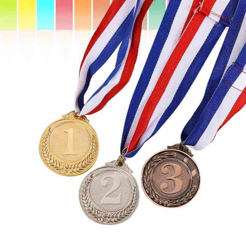 3pcs Metal Award Medals With Neck Ribbon-olympic Style For Sports Academics