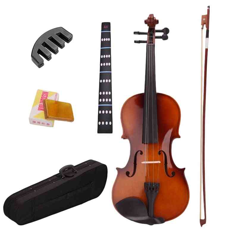 4/4 violín de violín acústico natural de tamaño completo con estuche arco colofonia pegatinas mudas (color madera)