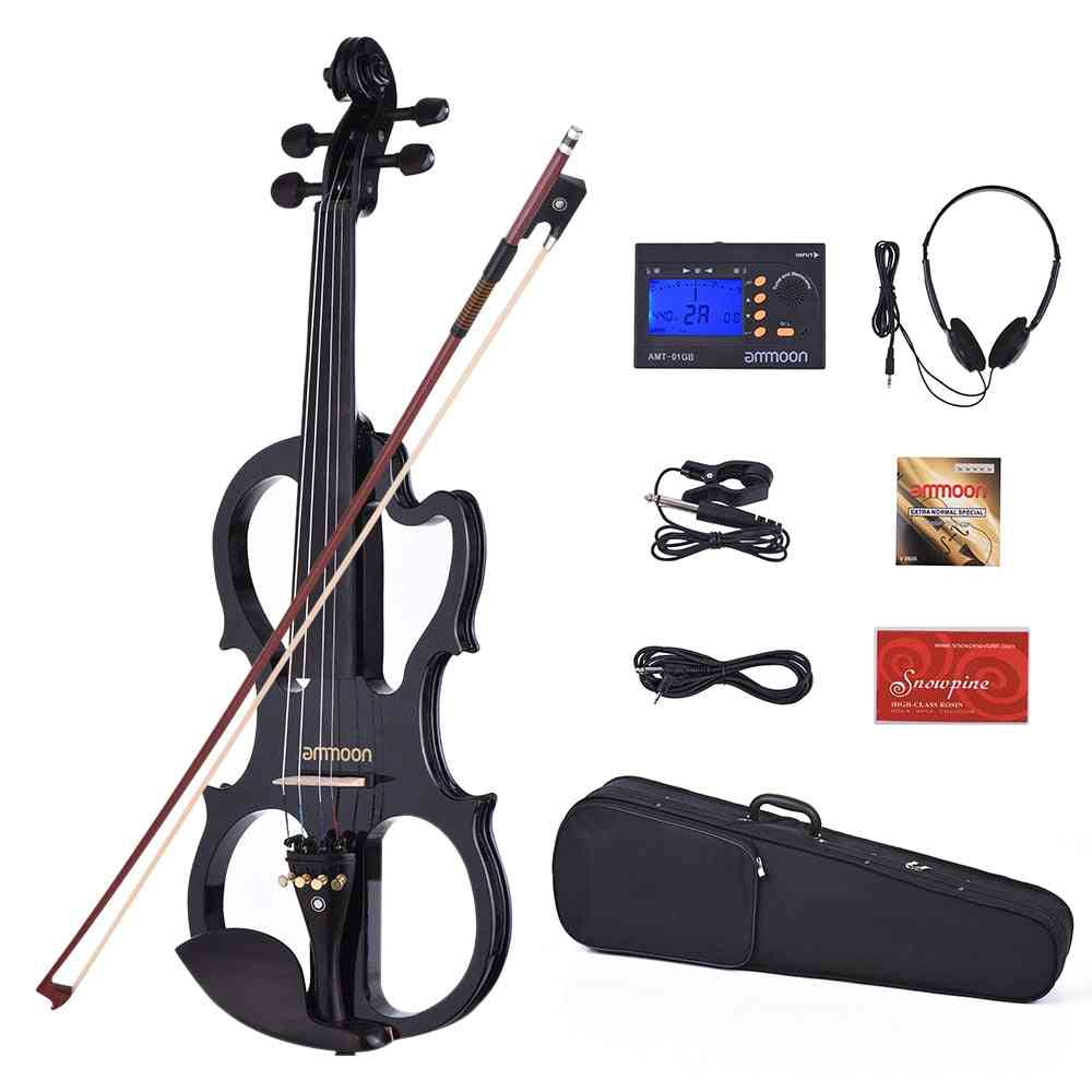 Solid Wood Silent Electric Violon-ebony Fingerboard Pegs With Accessories