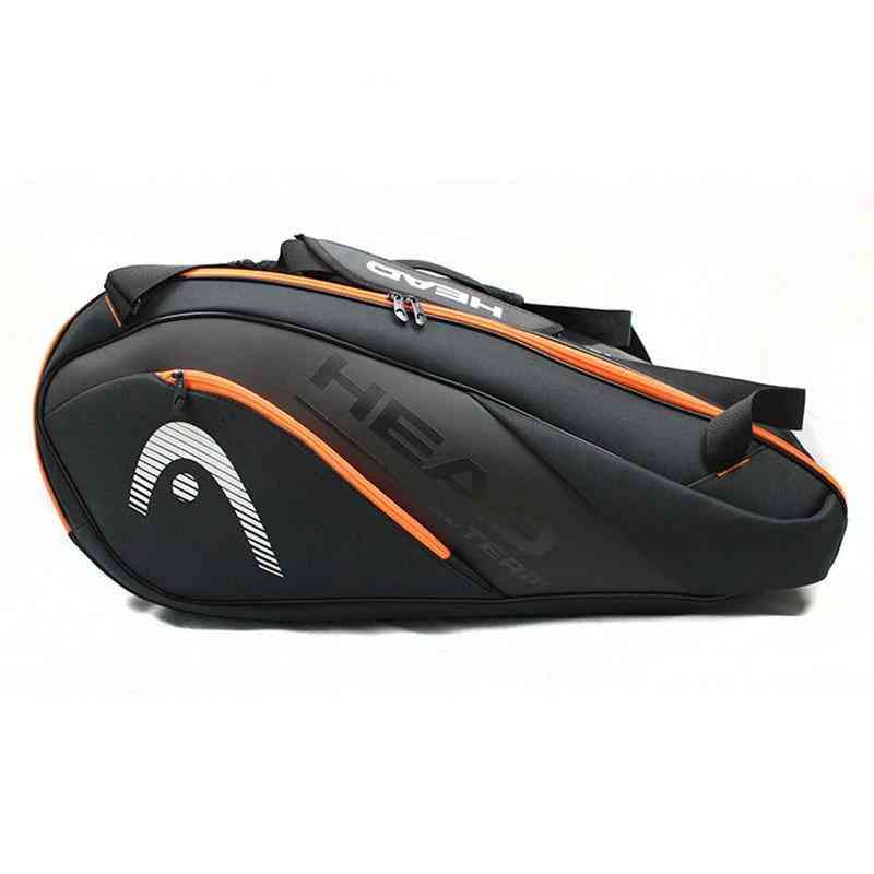 Tennis sportsbag, stor kapasitet med 6-9 tennisracketer for menn, badmintonbag for kvinner (svart)