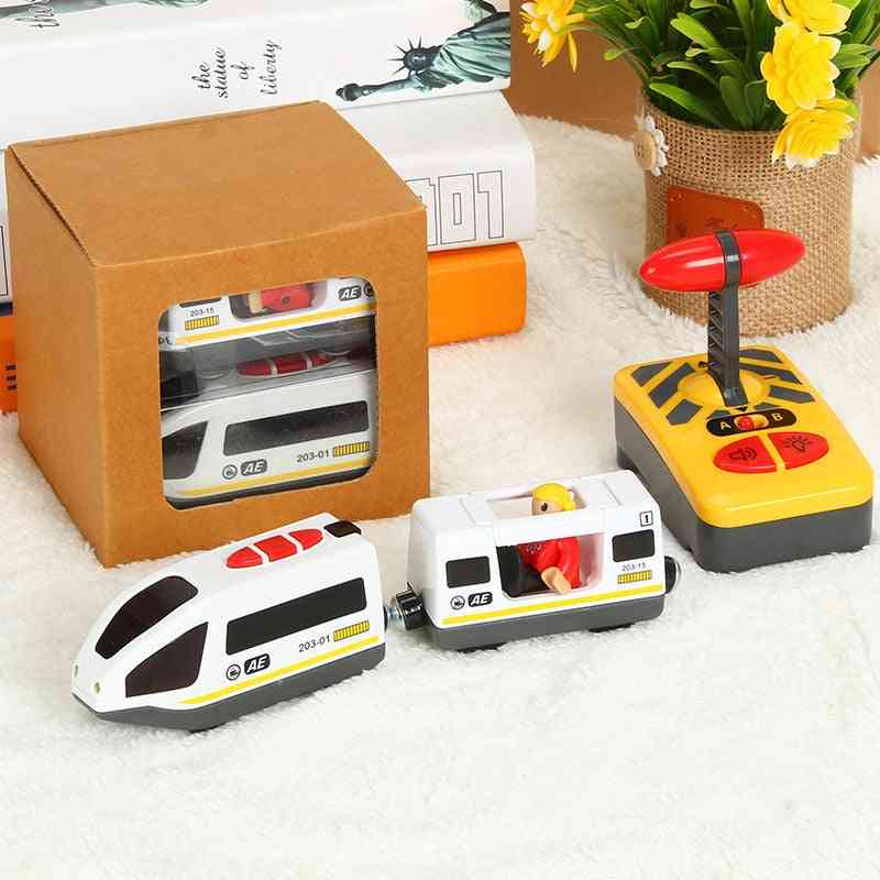 Remote Control Electric Train Set With Wooden Railway Track For Kids