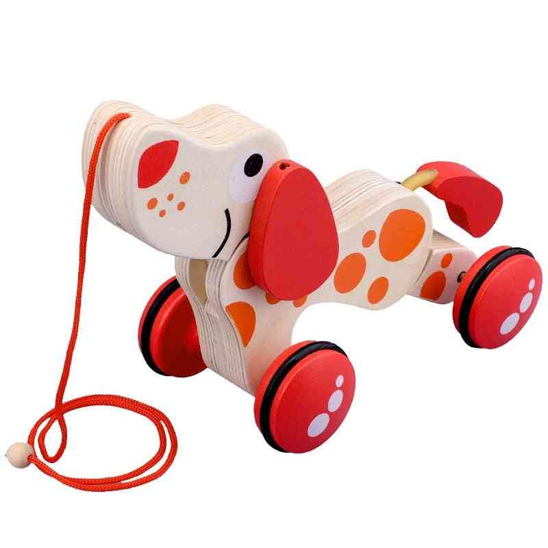 Wooden Puppy Design Pull Toy Car