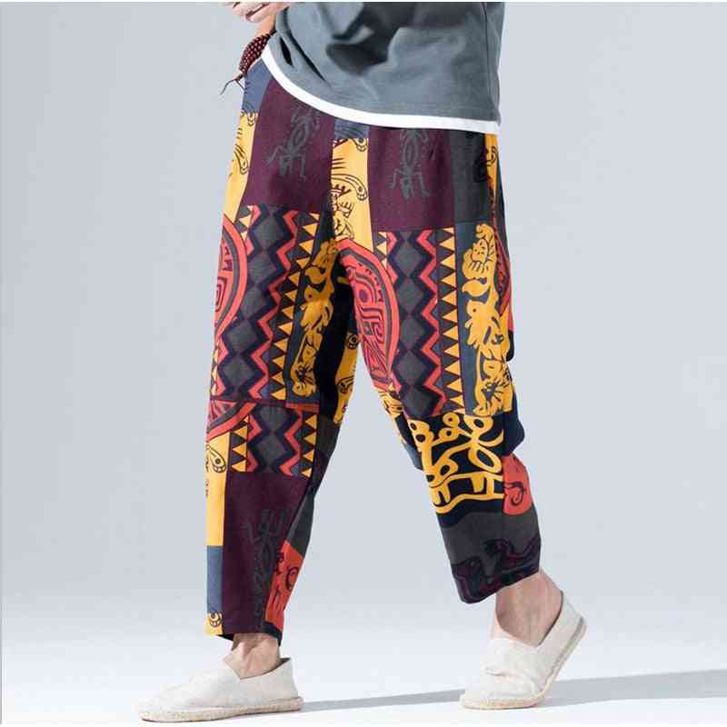 Wide Leg, Printed Loose Cotton Pants-casual Hip Hop Trousers