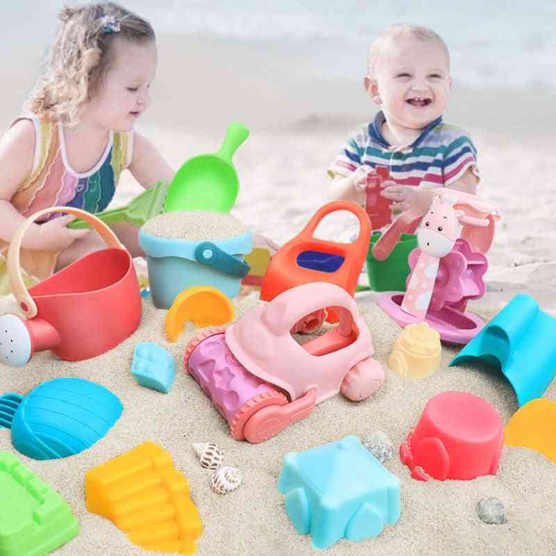 Summer Silicone Soft Baby Beach Bucket, Rake Hourglass Outdoor Play Sand Tool, Kids