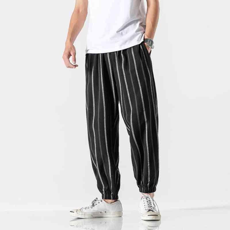 Striped Loose Summer Trousers, Men's Cotton And Linen Radish Pants