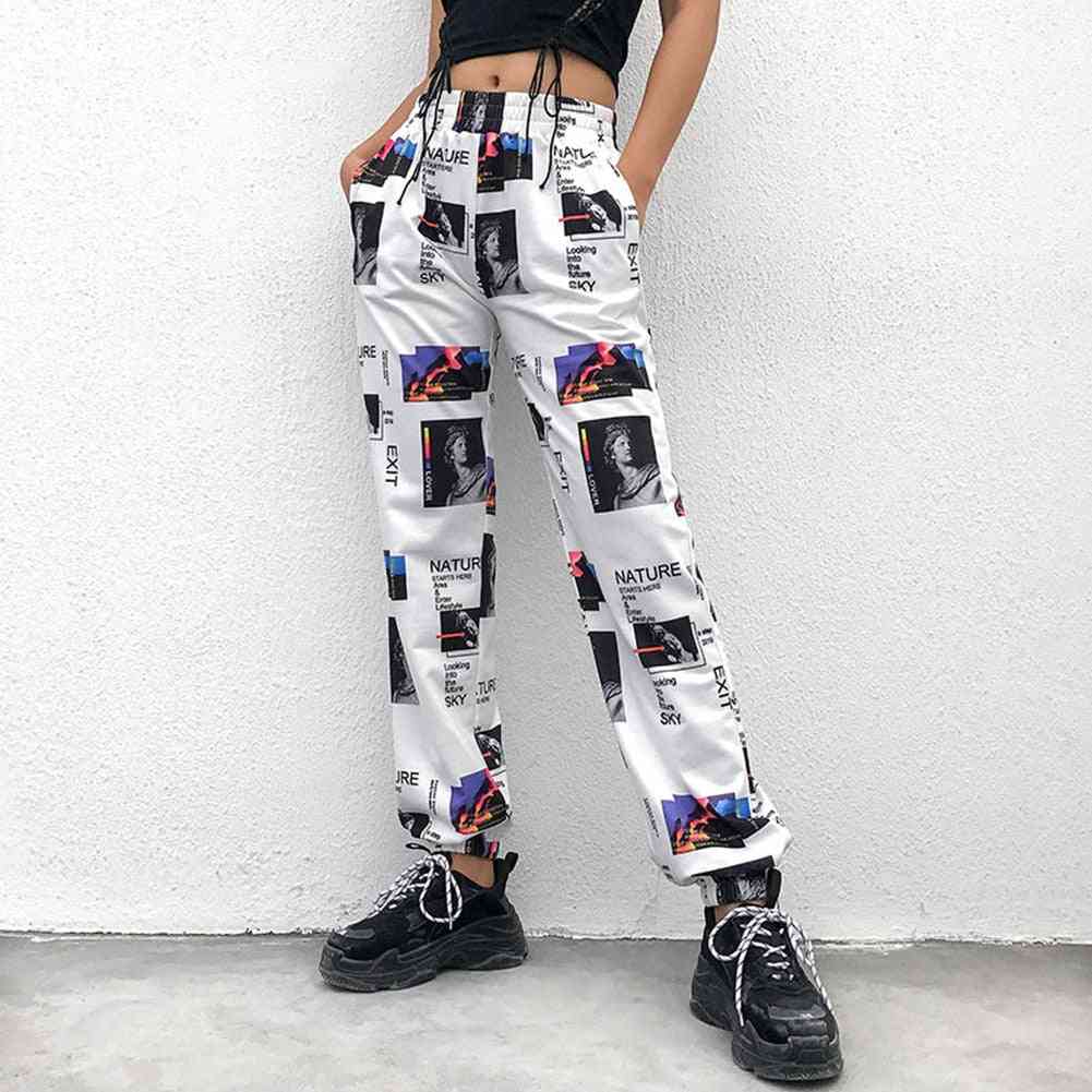 Cargo Pants With Skateboard Print Wide Leg Trousers High Street Punk Female