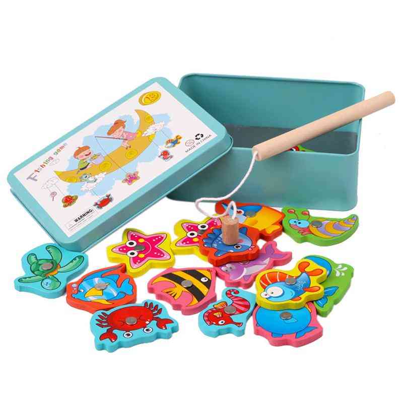 Set de jucării magnetice din lemn pentru pescuit educativ pentru copii joc pește