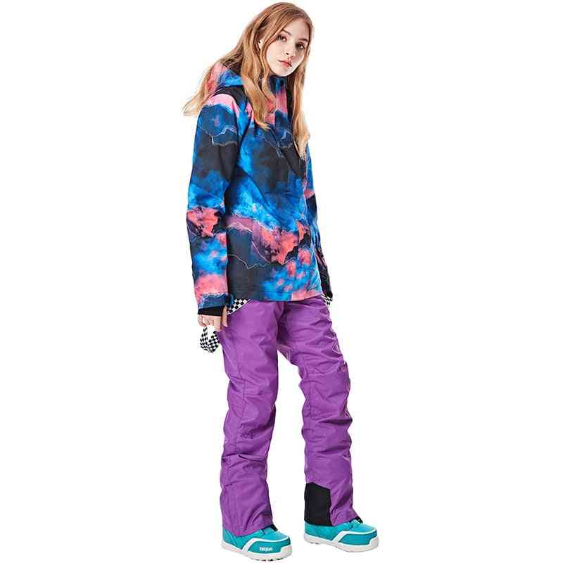 Costum de schi cald în aer liber, jachetă și pantaloni impermeabili pentru schi și snowboard pentru femei