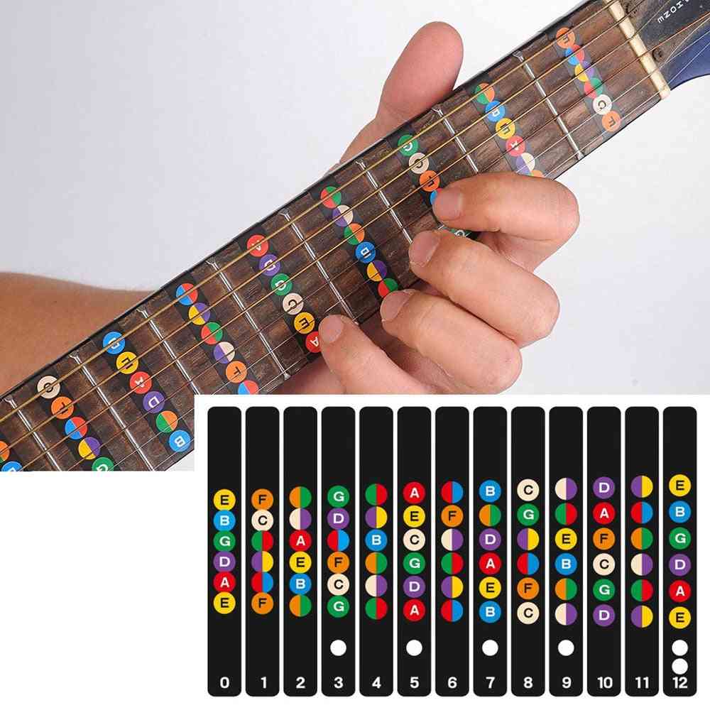 Etiquetas adhesivas de mapa de notas de diapasón de guitarra, calcomanías de trastes de diapasón para guitarra eléctrica acústica de 6 cuerdas - negro
