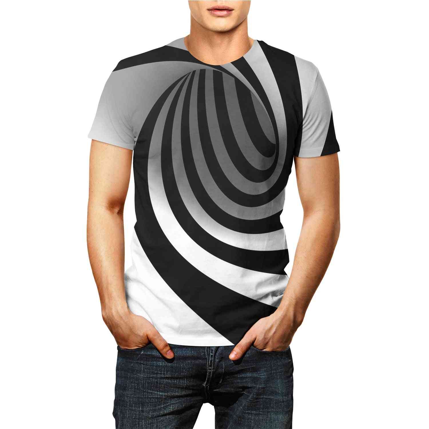 Tričko s 3D potlačou, prúžkovaná grafika, krátky rukáv, unisex
