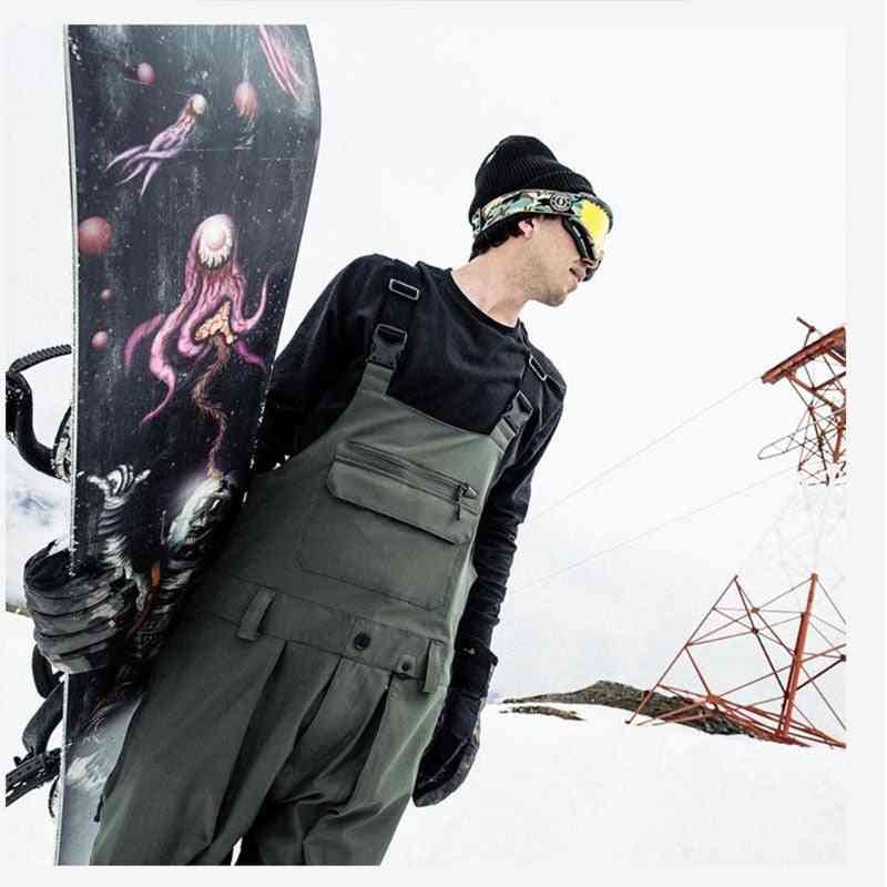 Men Ski Pants With Straps Black Khaki Waterproof Jumpsuittrousers Broadcloth Long Pants