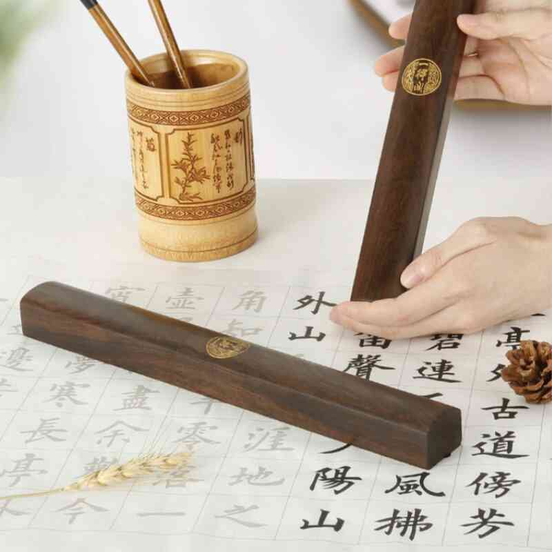 Large Wooden Chinese Calligraphy Ink Brush Painting Paperweights, Simple Classical Paperweight