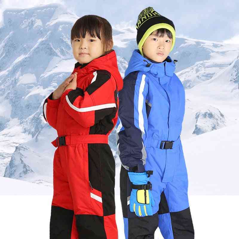 Costum de schi impermeabil de iarnă dintr-o singură piesă salopetă caldă fete-băieți, costum termic de exterior