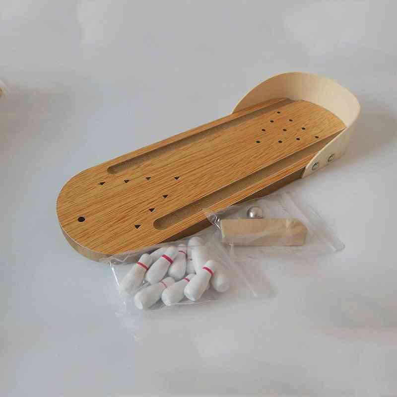 Mini juego de mesa de bola de bolos de madera de escritorio, accesorios de bolos de mesa para adultos