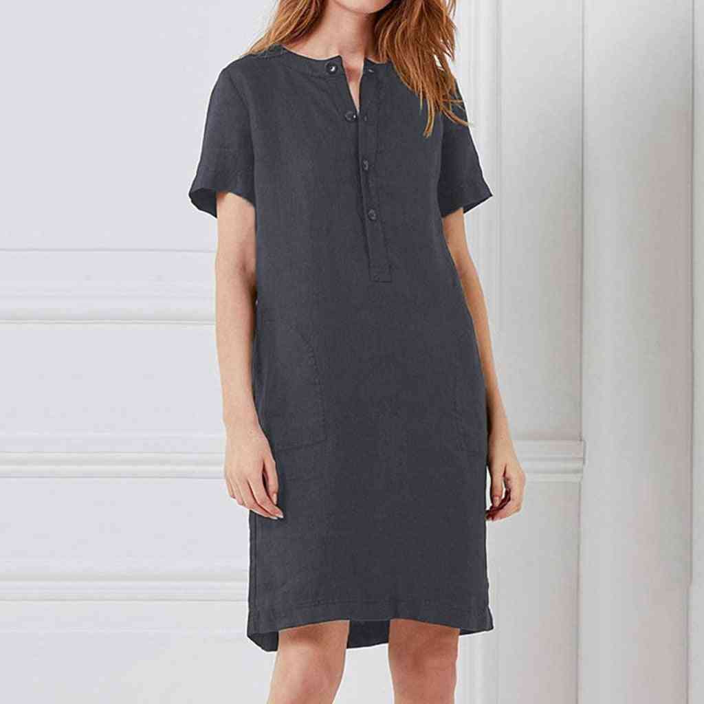 Fashion Womens Casual Loose Sexy Cotton And Linen Short Sleeve Dress