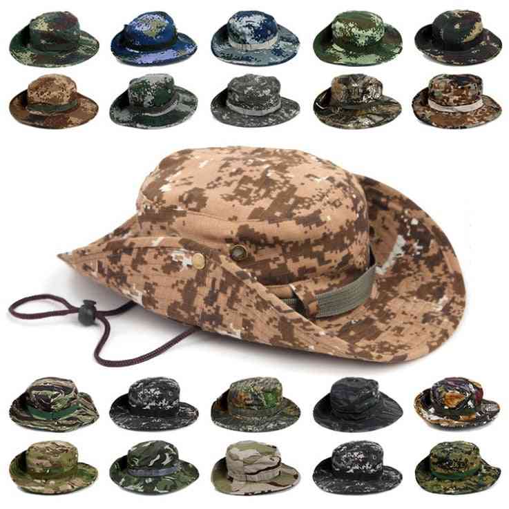 Clássico dos EUA combate estilo exército chapéu gi boonie bush selva, boné de pesca do sol para homens, algodão feminino rip stop camuflagem militar balde