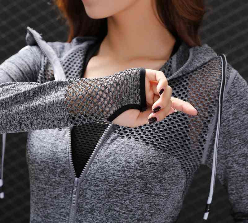 Breathable Hollow Zipper Hoodies Women Sports Jacket