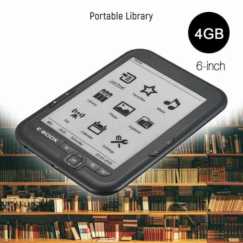6-tommer 4 GB e-bog-læser e-ink kapacitiv e-bog lys-eink skærm, e-bog e-ink e-læser mp3 med etui