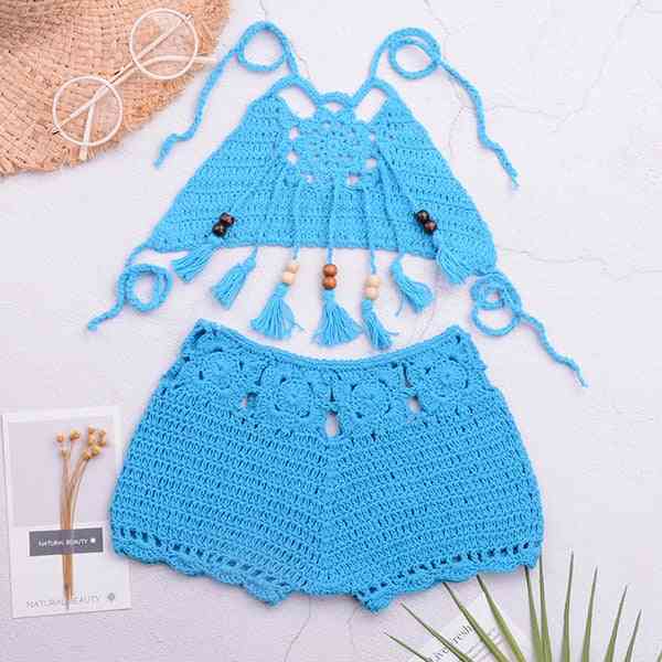 Baby Crochet  Swimsuit, Tassel Swimwear Strappy Bathing Suit