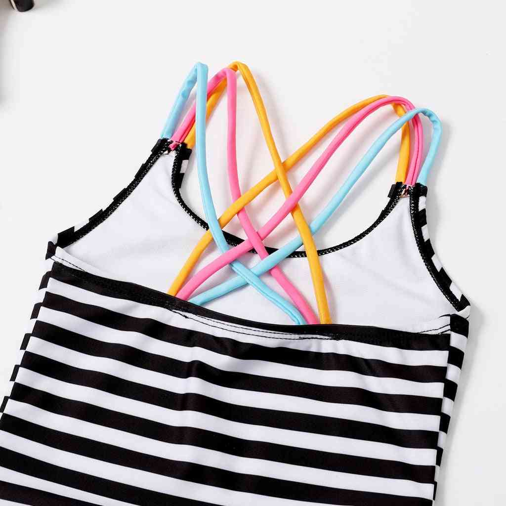 Cute Ice Cream Printed, 1 Piece Striped Swimsuit For
