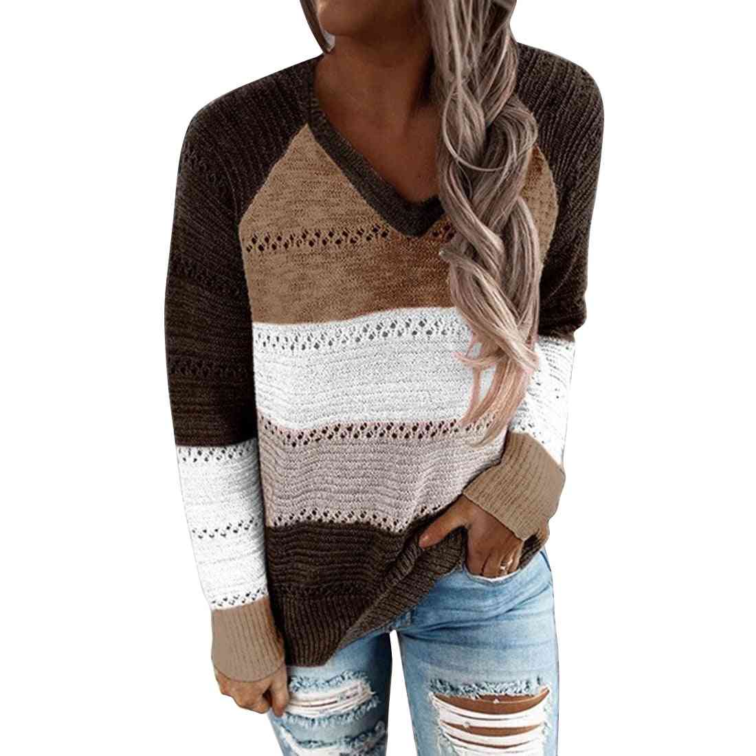 Women's Knitted Sweater- V-neck Hoodies