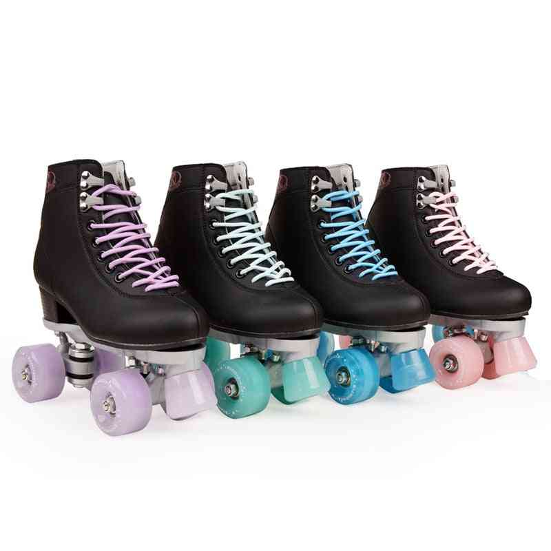 Artificial Leather Double Line Roller Skates - Two Line Skate Shoes Patines With Pu 4 Wheels