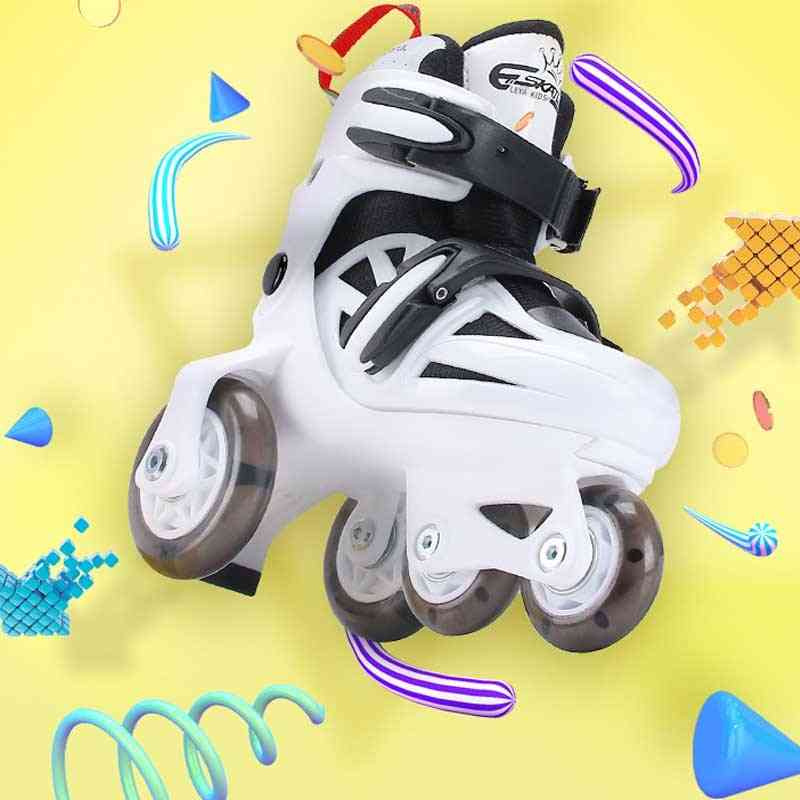 Patins à roulettes à 4 roues avec double frein, chaussures de patinage flash respirantes réglables pour débutants