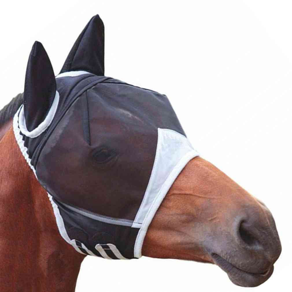 Máscara de malha destacável de cavalo com cobertura nasal, mosca de cavalo, bandagem anti-mosquito
